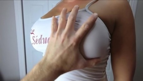Boobiesurpriseaddict White See Through Tank Top Titfuck With Big Tits Hands Free For Big Load Of Cum