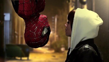 Black chick throats Spiderman's wet dick in charming roleplay