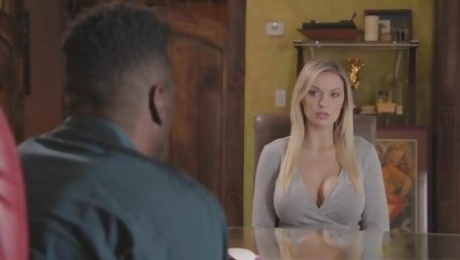 Black hunk grants this busty MILF plenty of dick to play with in restless interracial
