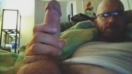 Skinny white guy jerks hairy cock and cums